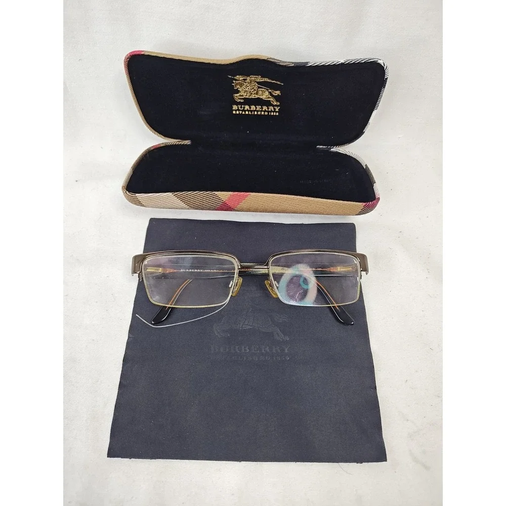 Burberry B1110 1031 Brown Metal Half Rim Eyeglasses 53-18-140 Case flaw READ!!